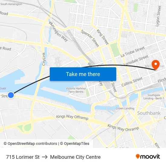 715 Lorimer St to Melbourne City Centre map