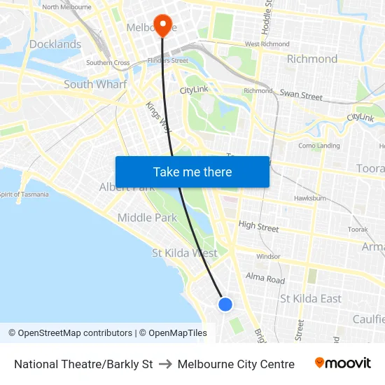 National Theatre/Barkly St to Melbourne City Centre map