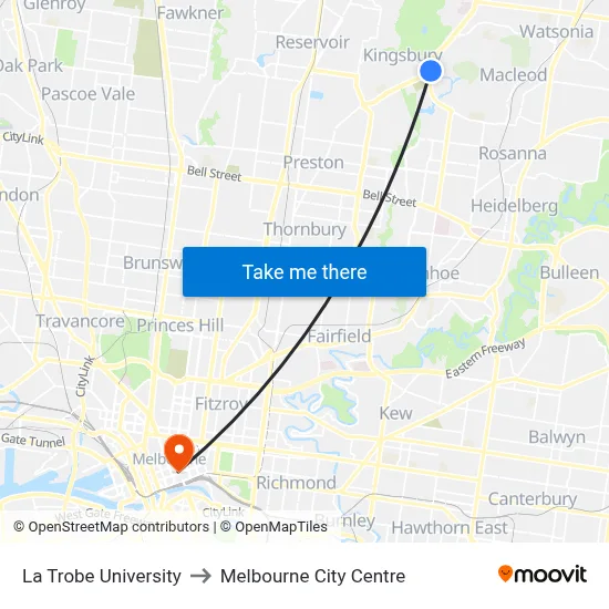 La Trobe University to Melbourne City Centre map
