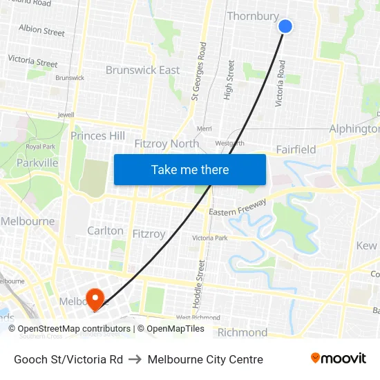 Gooch St/Victoria Rd to Melbourne City Centre map