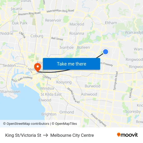 King St/Victoria St to Melbourne City Centre map