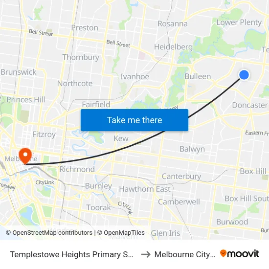 Templestowe Heights Primary School/High St to Melbourne City Centre map