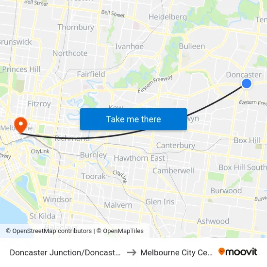 Doncaster Junction/Doncaster Rd to Melbourne City Centre map