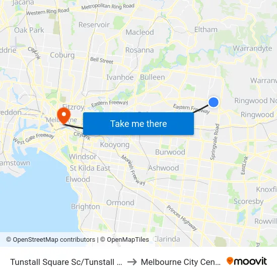 Tunstall Square Sc/Tunstall Rd to Melbourne City Centre map
