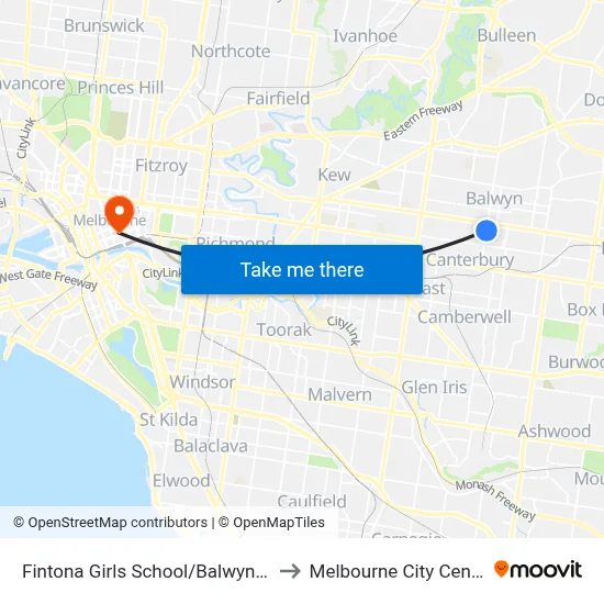 Fintona Girls School/Balwyn Rd to Melbourne City Centre map