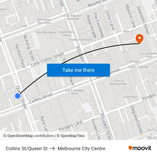 Collins St/Queen St to Melbourne City Centre map