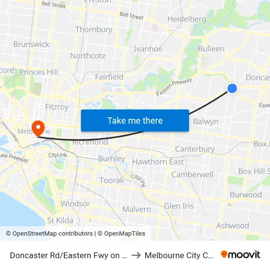 Doncaster Rd/Eastern Fwy on Ramp to Melbourne City Centre map