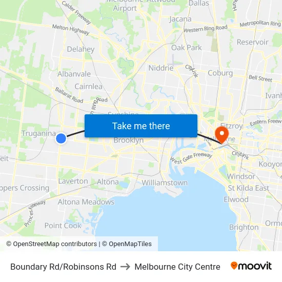 Boundary Rd/Robinsons Rd to Melbourne City Centre map