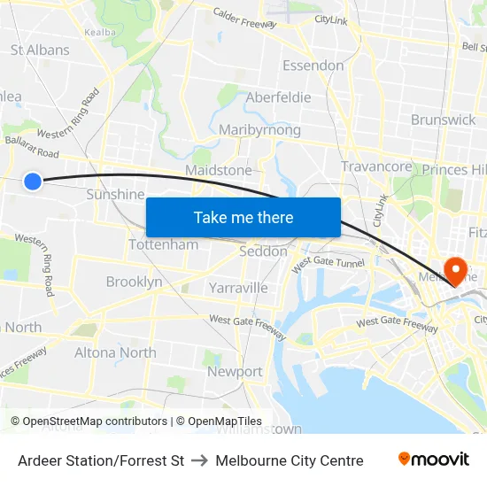 Ardeer Station/Forrest St to Melbourne City Centre map