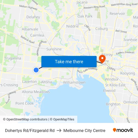 Dohertys Rd/Fitzgerald Rd to Melbourne City Centre map