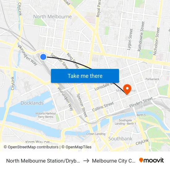 North Melbourne Station/Dryburgh St to Melbourne City Centre map