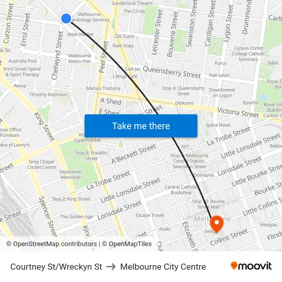Courtney St/Wreckyn St to Melbourne City Centre map