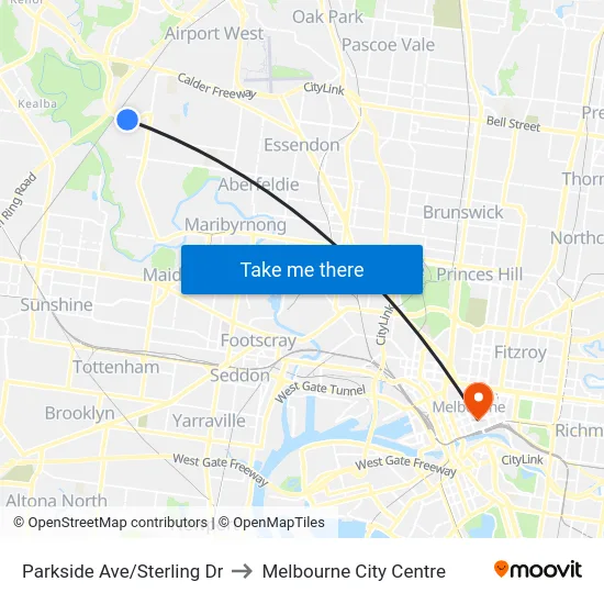 Parkside Ave/Sterling Dr to Melbourne City Centre map
