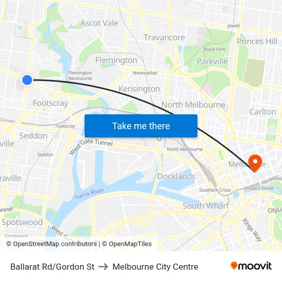Ballarat Rd/Gordon St to Melbourne City Centre map
