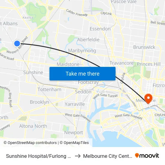 Sunshine Hospital/Furlong Rd to Melbourne City Centre map