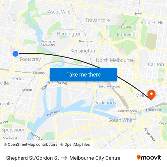 Shepherd St/Gordon St to Melbourne City Centre map