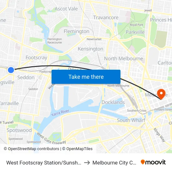 West Footscray Station/Sunshine Rd to Melbourne City Centre map