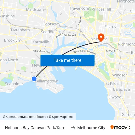 Hobsons Bay Caravan Park/Kororoit Creek Rd to Melbourne City Centre map