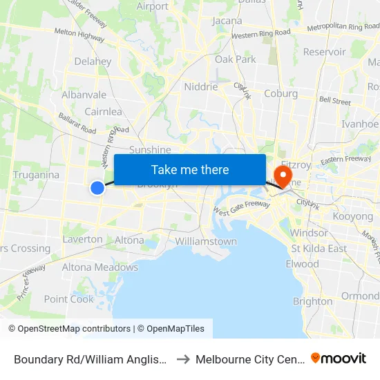 Boundary Rd/William Angliss Dr to Melbourne City Centre map