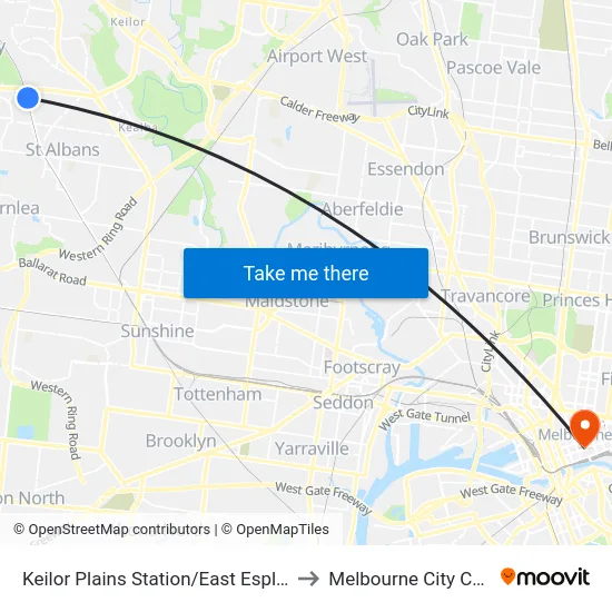 Keilor Plains Station/East Esplanade to Melbourne City Centre map