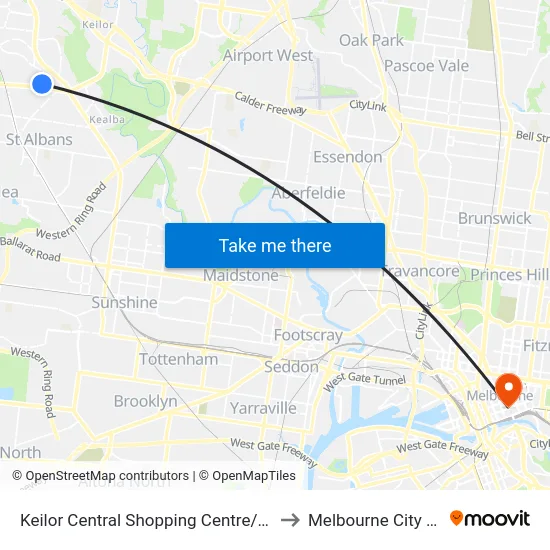 Keilor Central Shopping Centre/Taylors Rd to Melbourne City Centre map