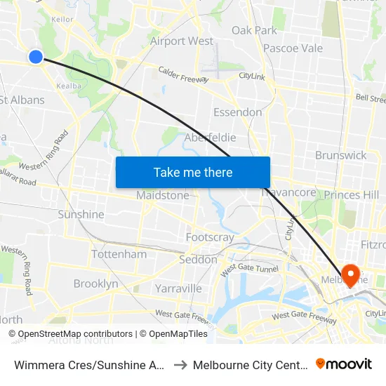 Wimmera Cres/Sunshine Ave to Melbourne City Centre map