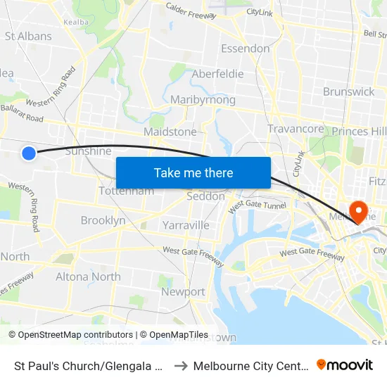 St Paul's Church/Glengala Rd to Melbourne City Centre map