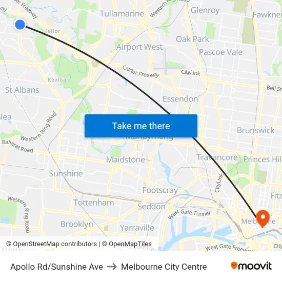 Apollo Rd/Sunshine Ave to Melbourne City Centre map
