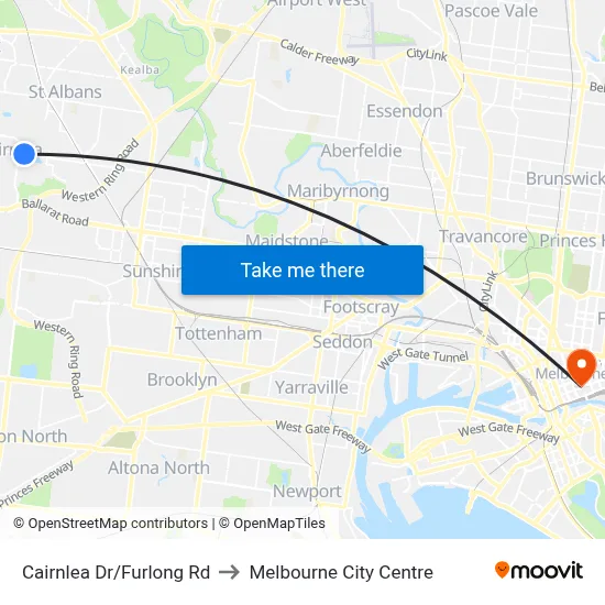 Cairnlea Dr/Furlong Rd to Melbourne City Centre map