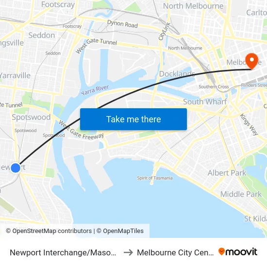Newport Interchange/Mason St to Melbourne City Centre map