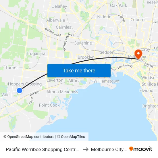 Pacific Werribee Shopping Centre/Derrimut Rd to Melbourne City Centre map