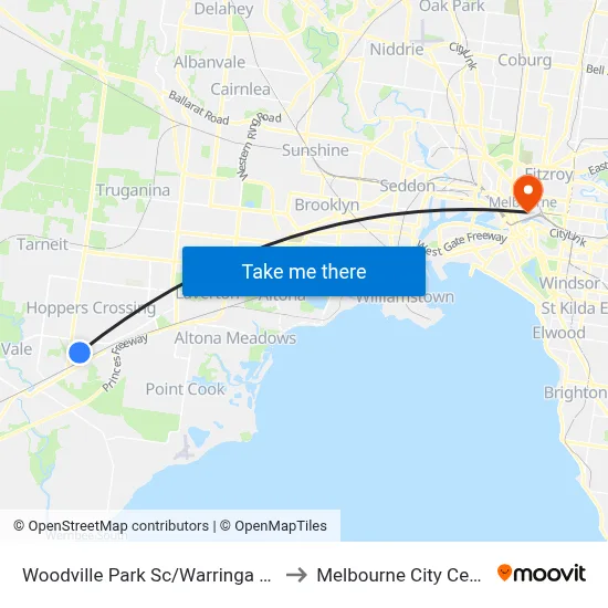 Woodville Park Sc/Warringa Cres to Melbourne City Centre map