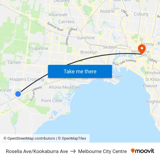 Rosella Ave/Kookaburra Ave to Melbourne City Centre map