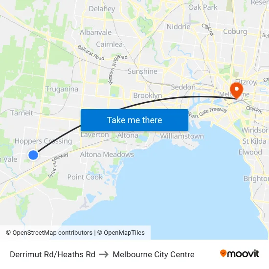 Derrimut Rd/Heaths Rd to Melbourne City Centre map