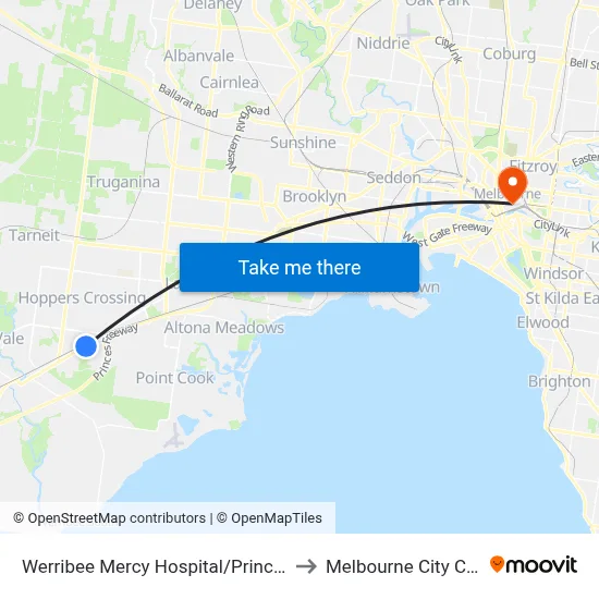 Werribee Mercy Hospital/Princes Hwy to Melbourne City Centre map