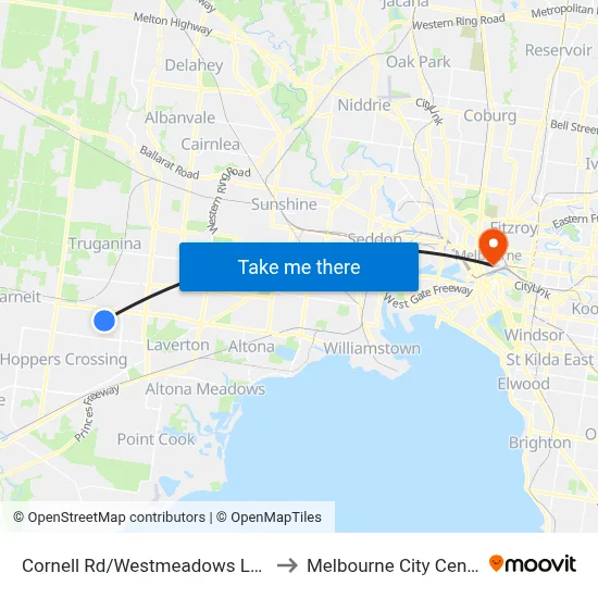 Cornell Rd/Westmeadows Lane to Melbourne City Centre map