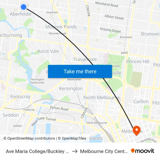 Ave Maria College/Buckley St to Melbourne City Centre map