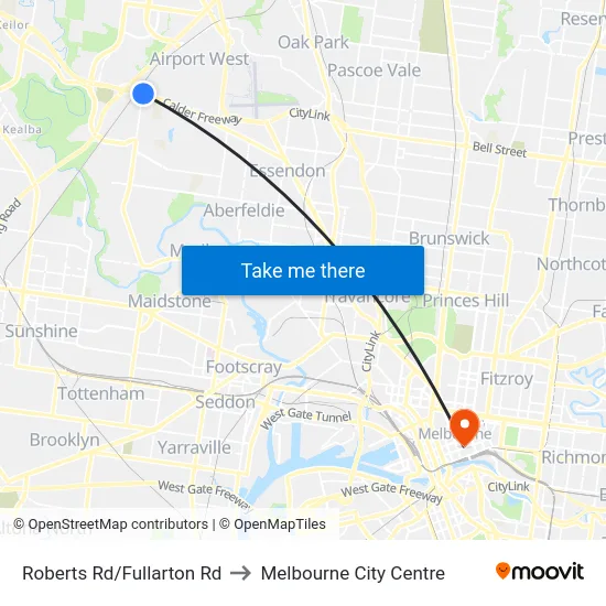 Roberts Rd/Fullarton Rd to Melbourne City Centre map
