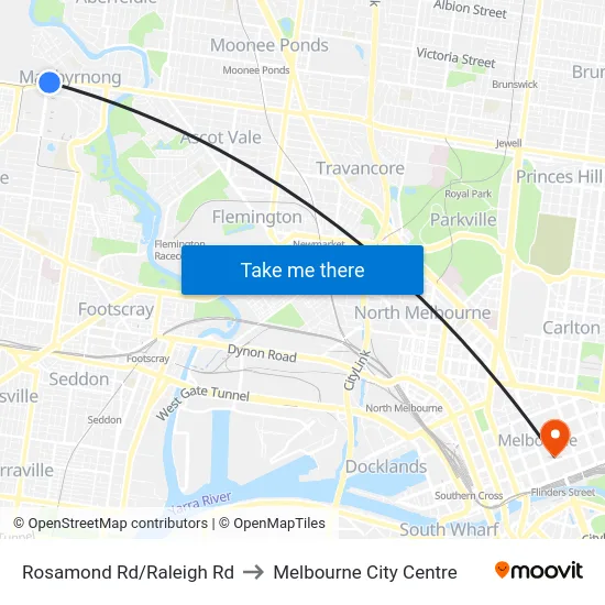 Rosamond Rd/Raleigh Rd to Melbourne City Centre map