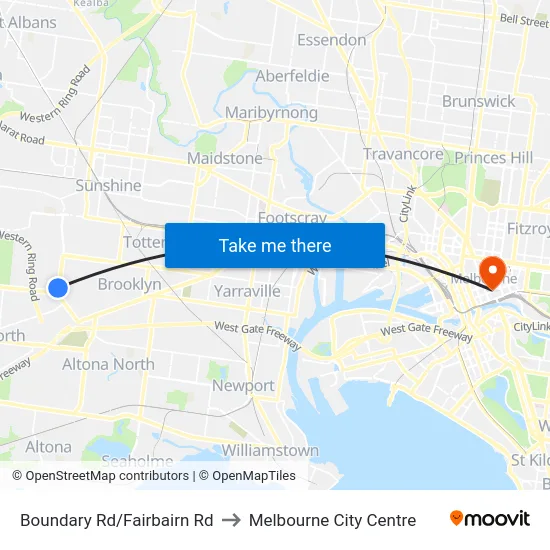 Boundary Rd/Fairbairn Rd to Melbourne City Centre map