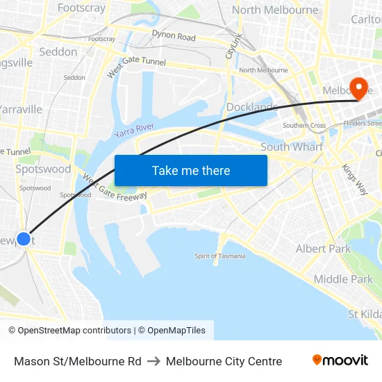 Mason St/Melbourne Rd to Melbourne City Centre map