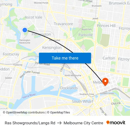 Ras Showgrounds/Langs Rd to Melbourne City Centre map