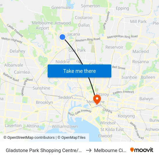 Gladstone Park Shopping Centre/Gladstone Park Dr to Melbourne City Centre map