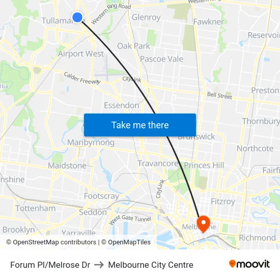 Forum Pl/Melrose Dr to Melbourne City Centre map