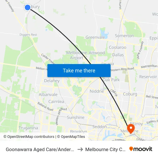 Goonawarra Aged Care/Anderson Rd to Melbourne City Centre map