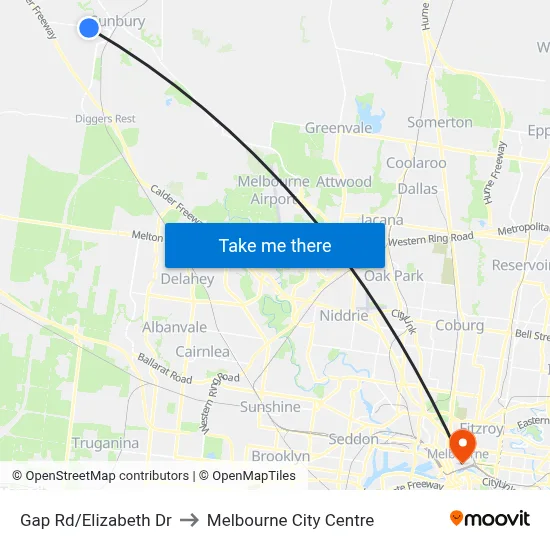 Gap Rd/Elizabeth Dr to Melbourne City Centre map
