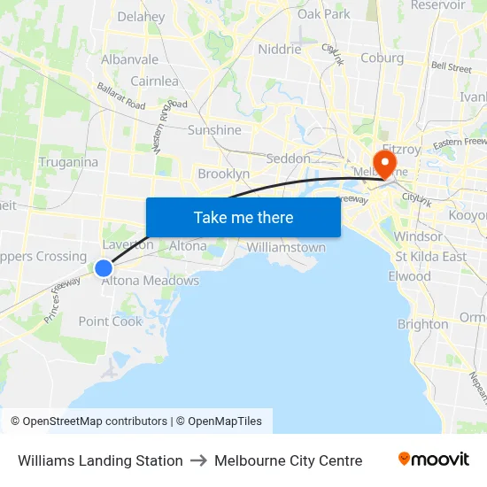 Williams Landing Station to Melbourne City Centre map