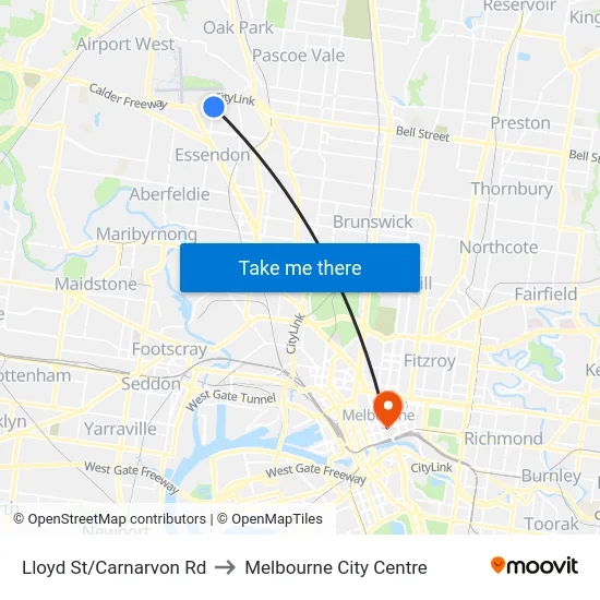 Lloyd St/Carnarvon Rd to Melbourne City Centre map