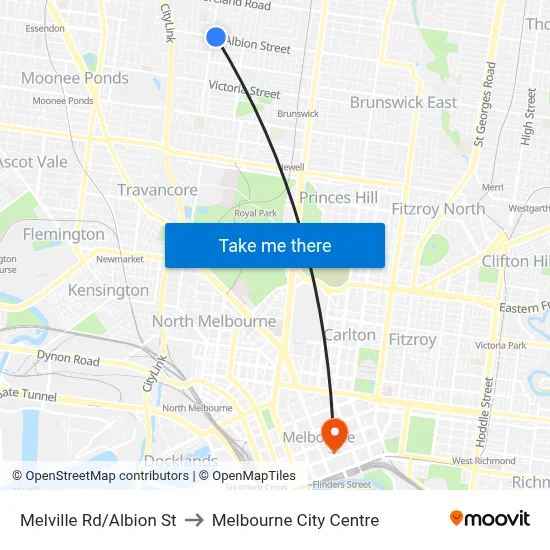 Melville Rd/Albion St to Melbourne City Centre map
