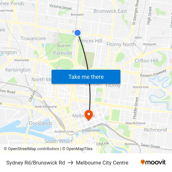 Sydney Rd/Brunswick Rd to Melbourne City Centre map